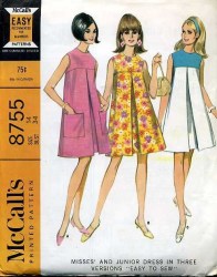 8755 MCCALLS 1967 SLEEVELESS YOKE FLARE PLEAT DRESS 3 STYLES PATTERN  10 31B cut